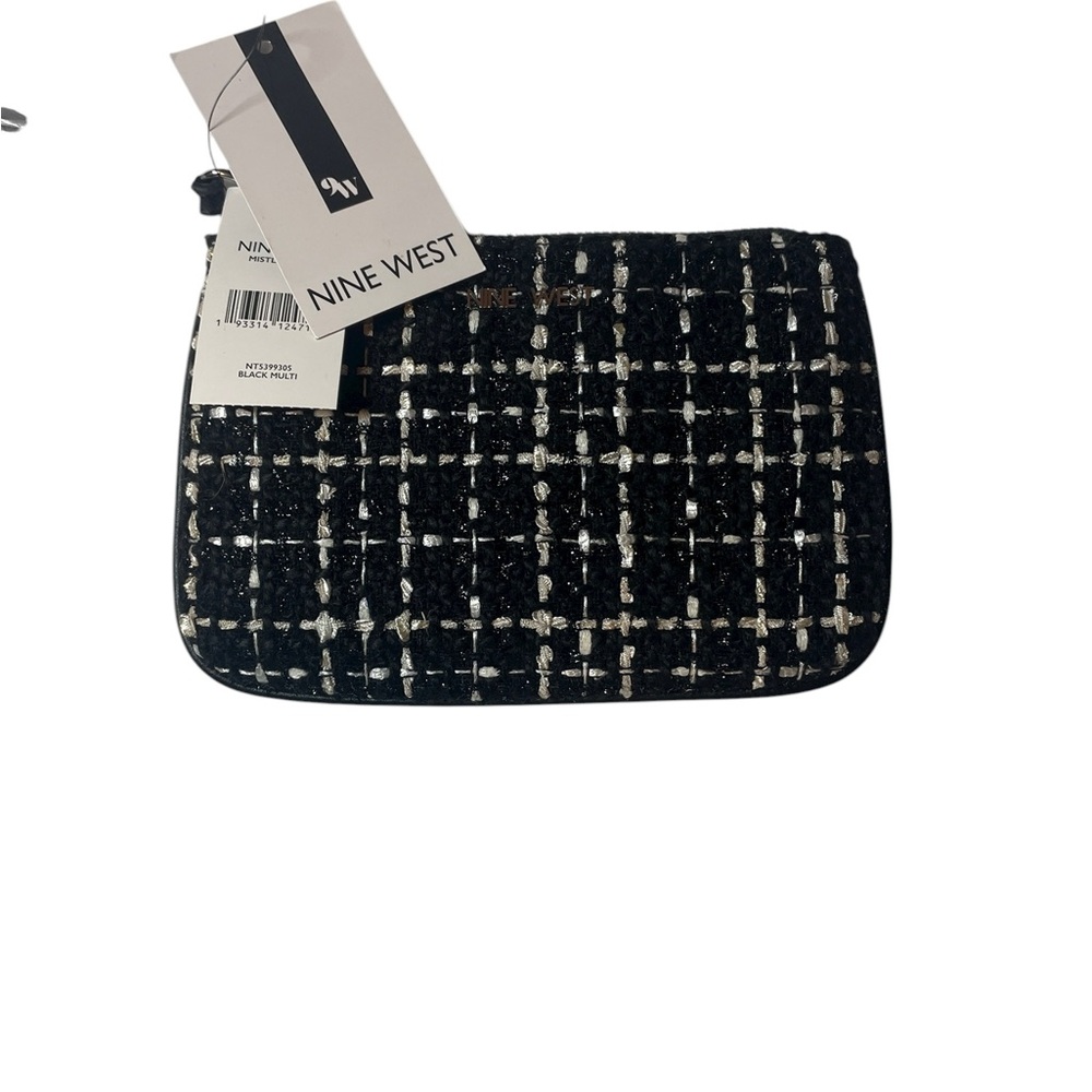 Nine West Black and Silver Textured wristlet